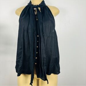 Zara Linen Halter Top Sz M Black Sleeveless Shirt Blouse